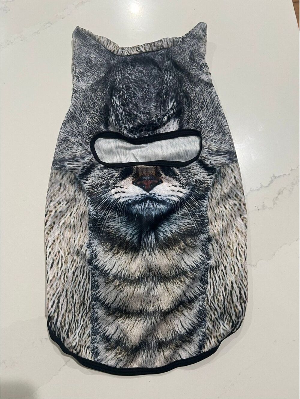 3D Cat Ski Balaclava Mask w/Ears Grey Tabby  Halloween Cosplay Sheisty Mask